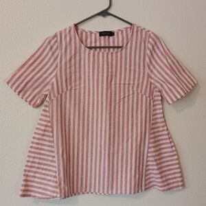 Roolee Pink Striped Women's 100% Cotton Top Shirt Size Small